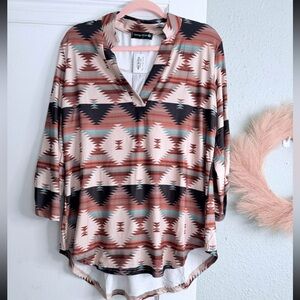 Johnny Was Women's Aztec Pattern Blouse in Earth Tones